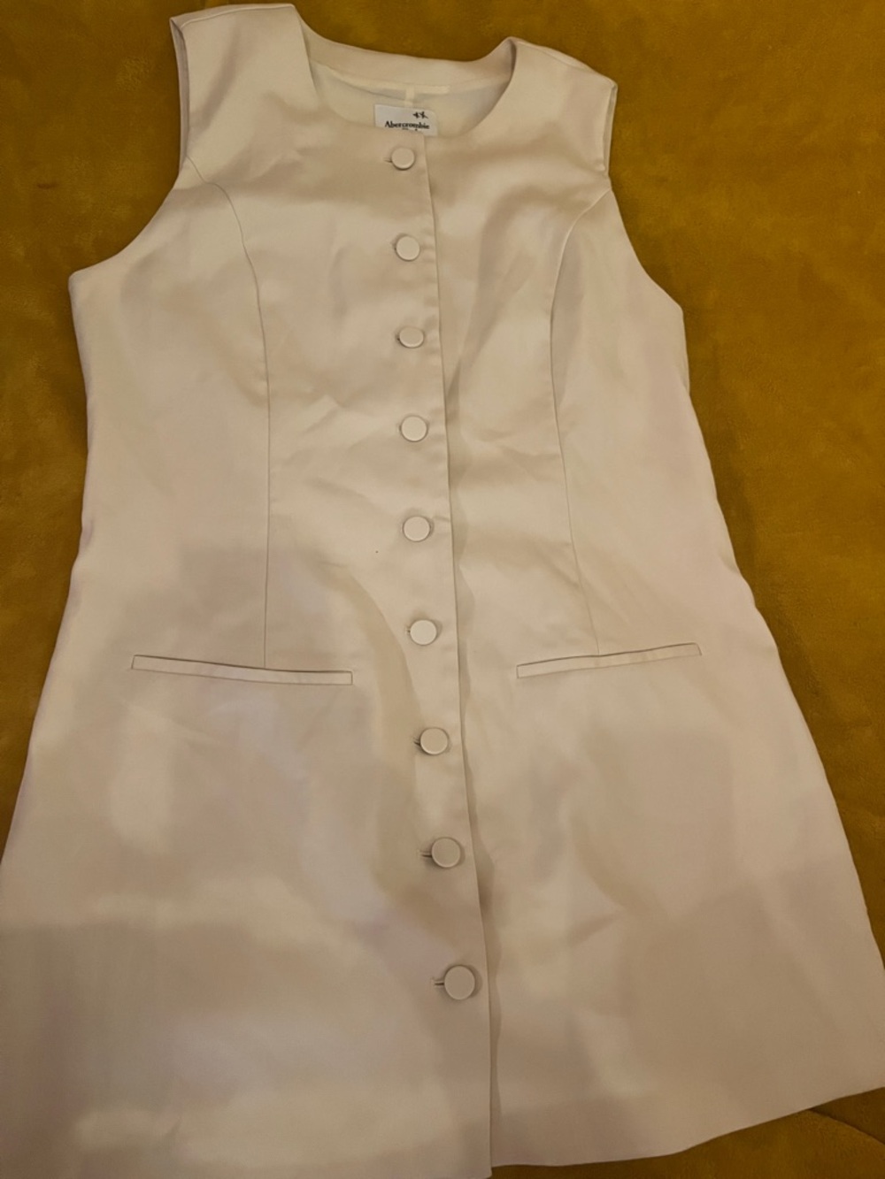 Abercrombie & Fitch The A&F Mara High-Neck Vest Mini Dress yellow button front